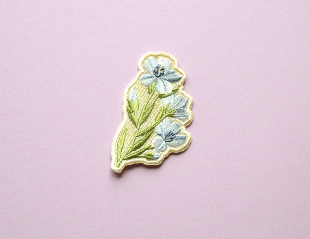Flax Flower Embroidered Iron-on Patch