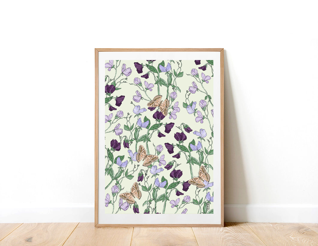 Sweet Peas & Butterflies Art Print