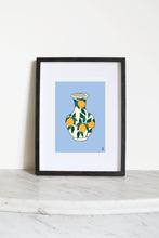 Load image into Gallery viewer, Arancia Vase on Blue Art Print
