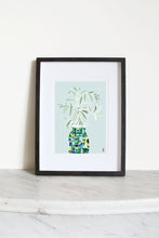 Load image into Gallery viewer, Vase and Leaves on Blue Art Print
