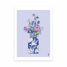 Load image into Gallery viewer, Delphinium Vase on Lilac Art Print
