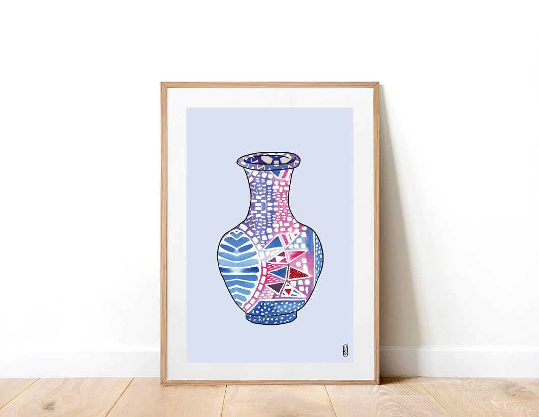 Pattern Vase on Lilac Art Print