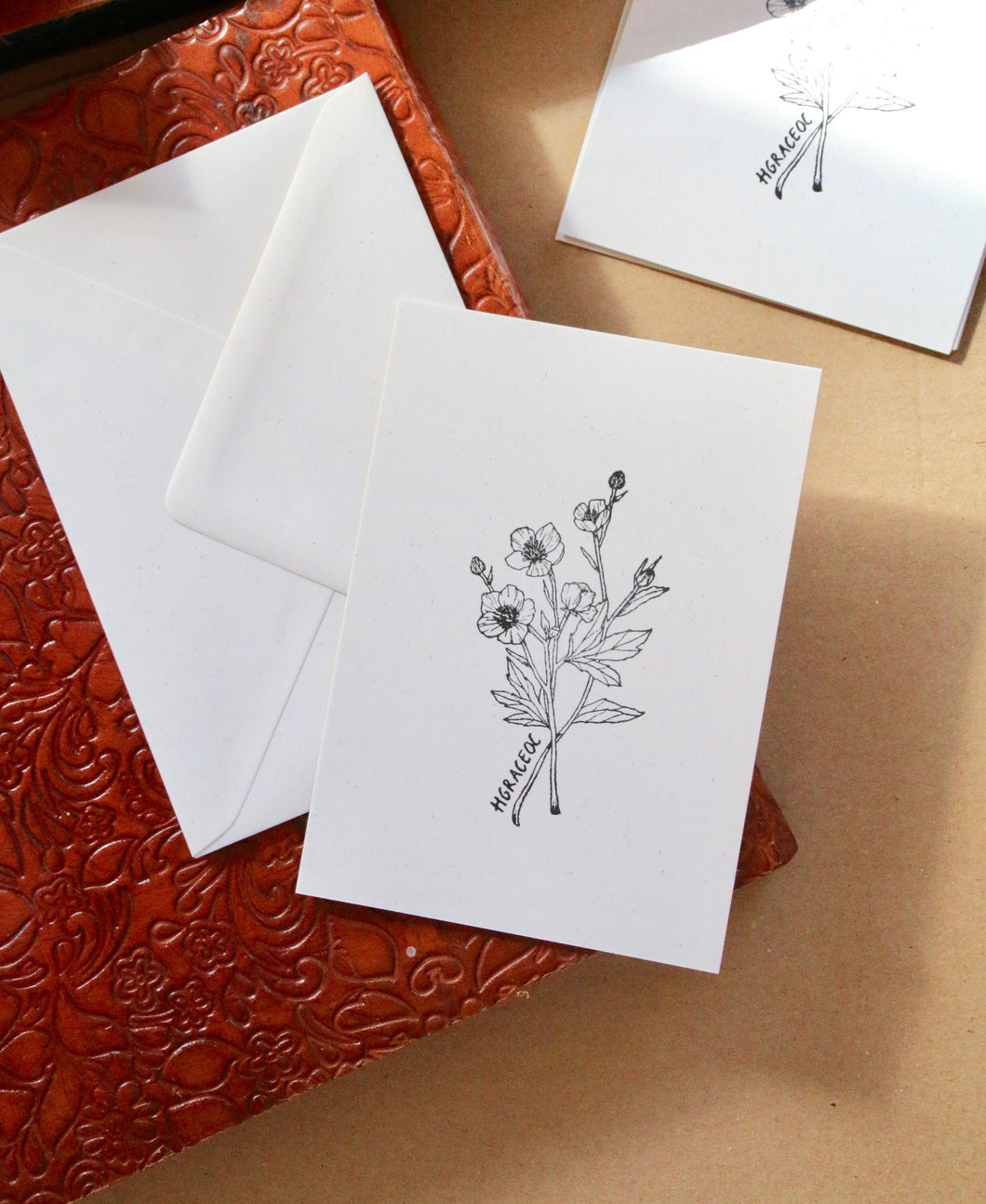 Set of 5 Hand Stamped Buttercup Recycled Cards