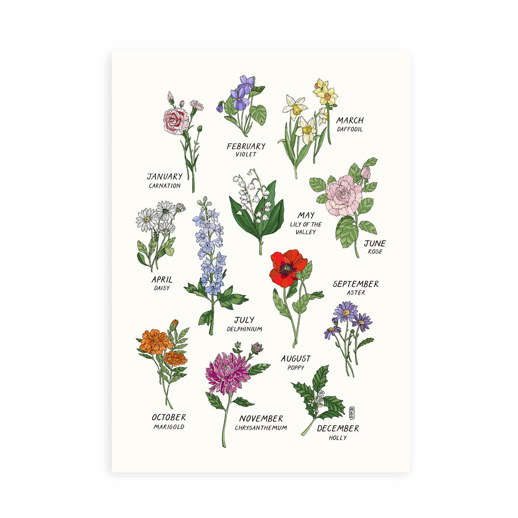 Birth Month Flowers Art Print