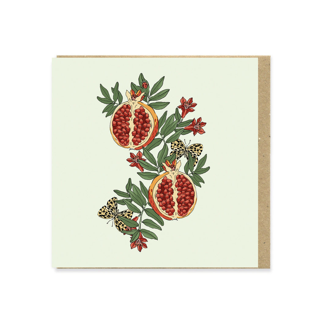 Pomegranate & Leopard Butterfly Greeting Card